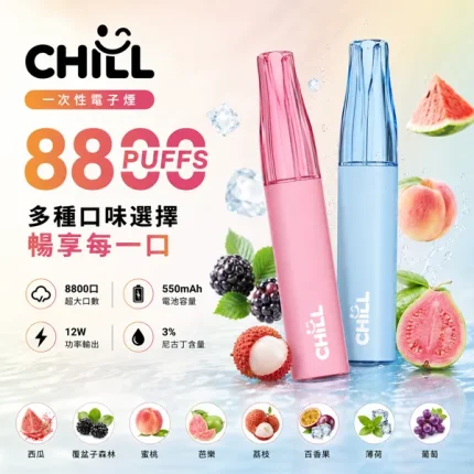 10種口味｜鴨嘴獸CHILL 8800口一次性電子菸 8ml大容量煙油